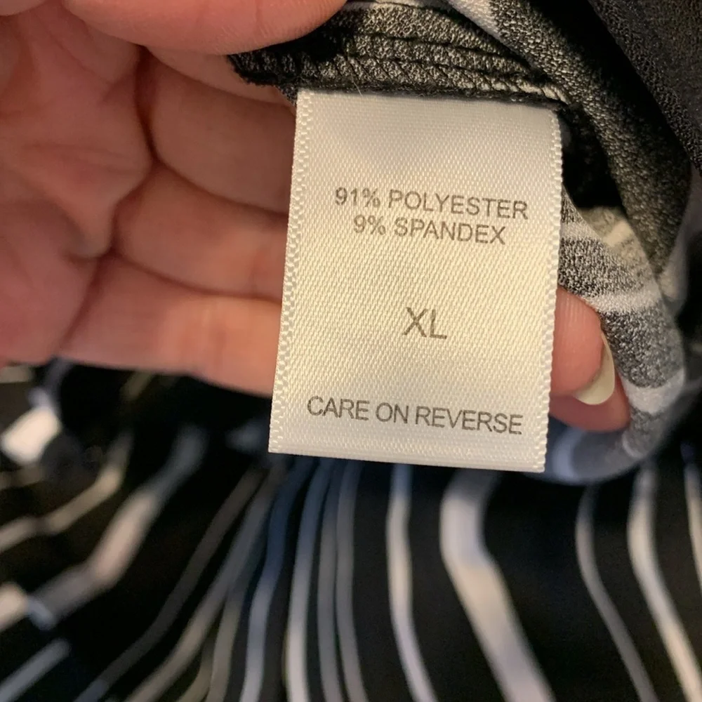 New York & Company Black and White Striped maxi skirt high slit XL paper bag
